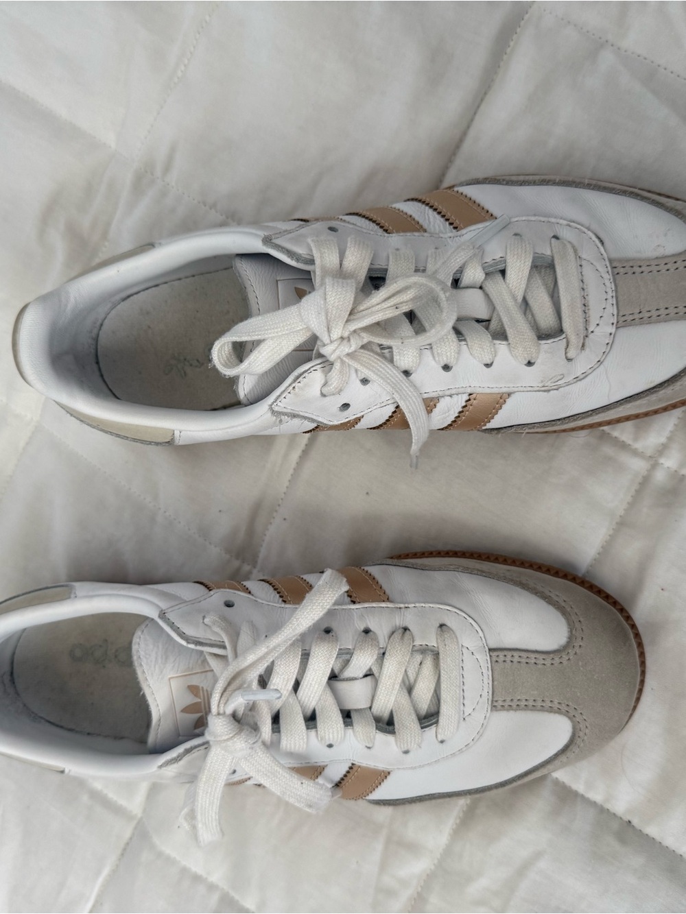 adidas Women's White Sneakers with Tan and Gray Accents